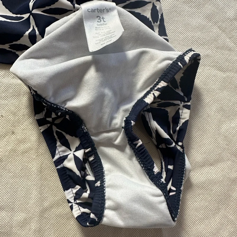 Carter’s Geometric Print Ruffle Tankini Navy/White Girls Size 3T Swimsuit Bikini